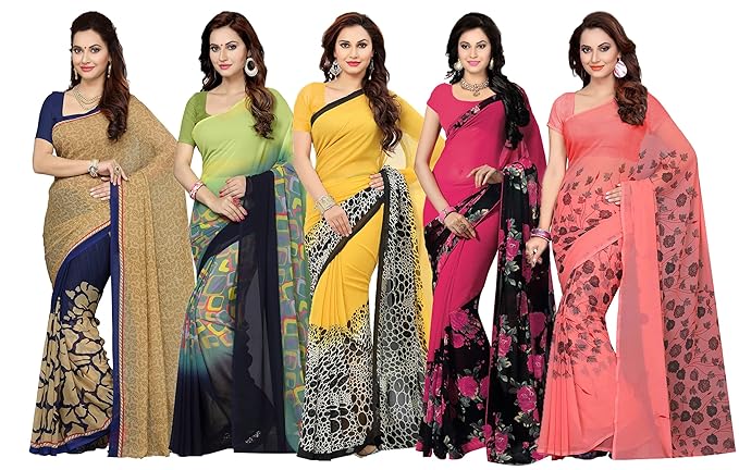 Georgette with Blouse Piece Saree (Pack of 5)