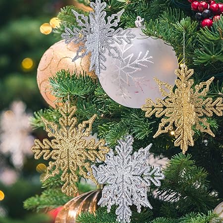 Naler 24 Pezzi Di Fiocchi Di Neve Per Natale Decoratici Fiocchi Di Neve Con Glitter Addobbi Per Albero Di Natale Decorazione Per Festa Di Natale 12