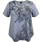 LEEBE Women and Plus Size Short Sleeve Print Top II (Small-5X)