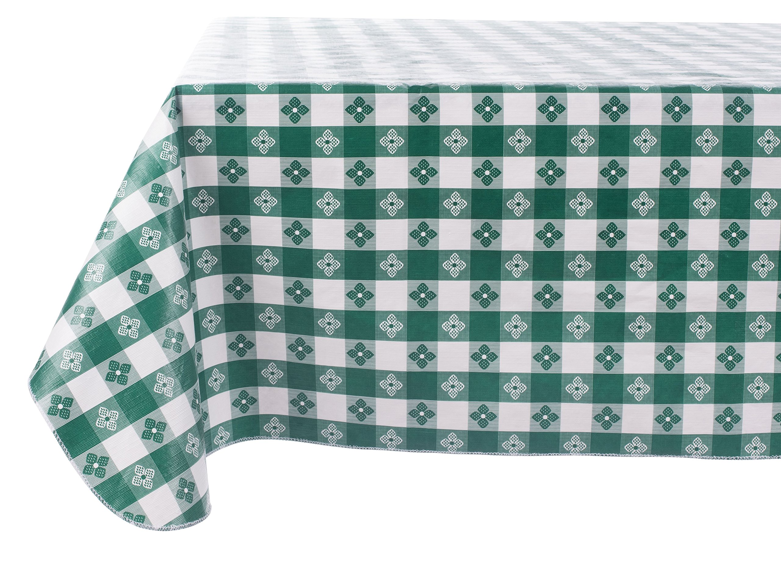 Yourtablecloth Checkered Vinyl Tablecloth with Flannel Backing for Restaurants, Picnics, Bistros, Indoor and Outdoor Dining (Green and White, 52X90 Rectangle/Oblong)