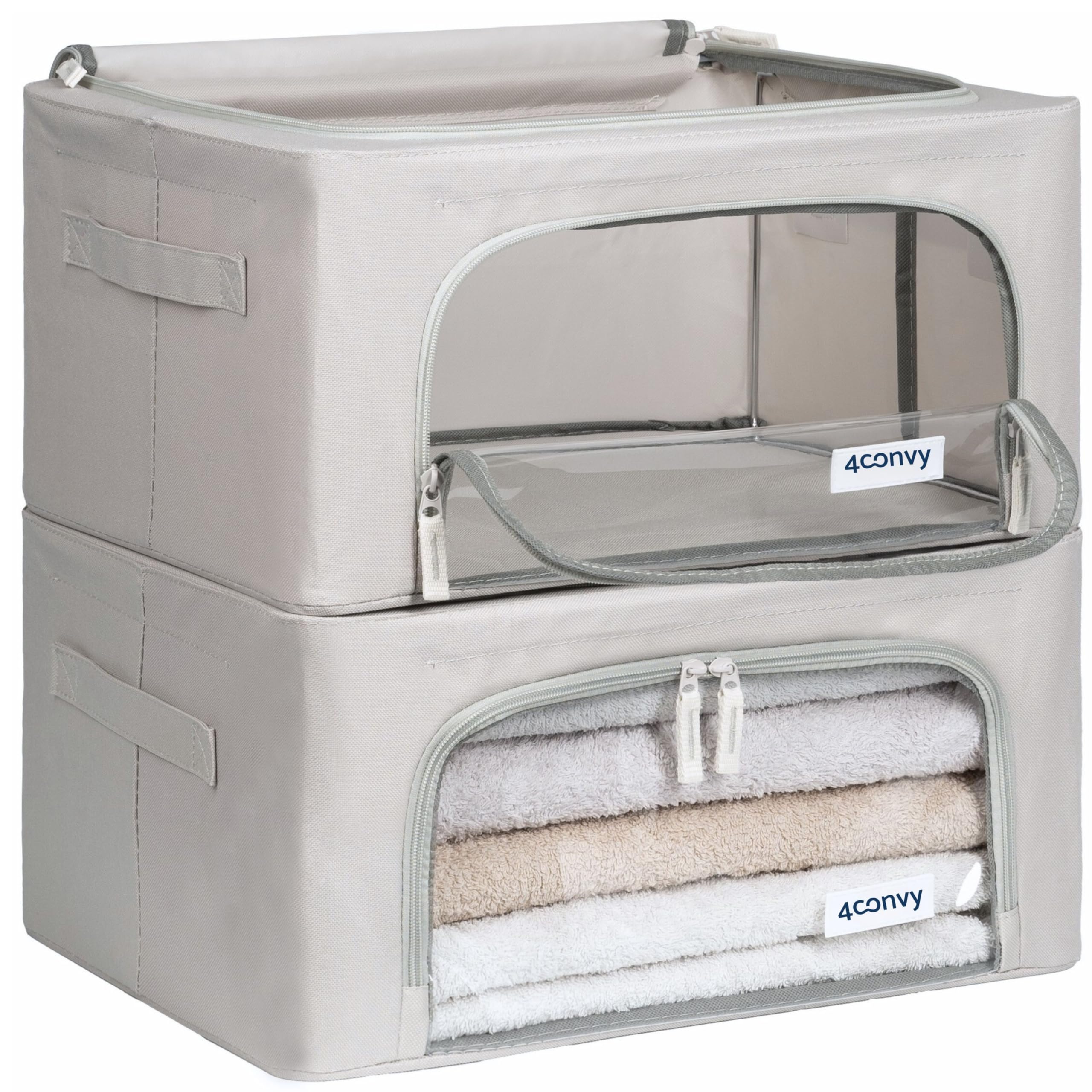 4CONVY Solid, Foldable Clothes Storage Box with Zipper, Metal Frame, Storage Bag for Duvets, Clothes, Bedding, Sturdy Storage Box for Garments, Stackable