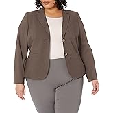 Calvin Klein Women's Two Button Lux Suit Blazer, Heather Taupe, 2 Petite