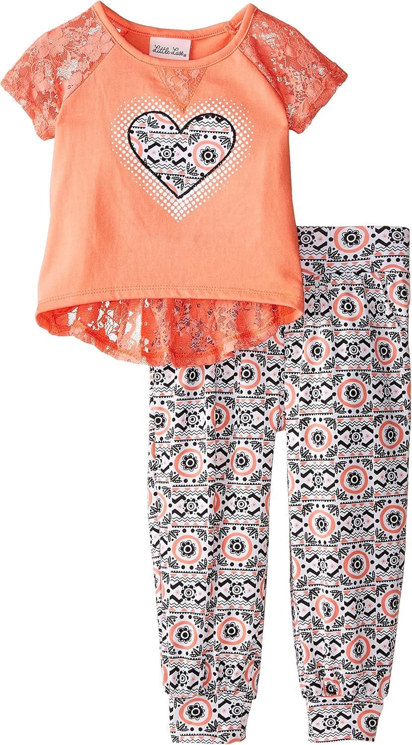 Little Lass Girls' 2 Piece Jogger Set Knit Lace Trim Clothing