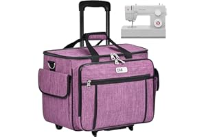CAB55 Rolling Sewing Machine Case, Detachable Rolling Sewing Machine Carrying Case on Wheels, Trolley Tote Bag with Removable Bottom Wooden Board for Most Standard Sewing Machine and Accessories