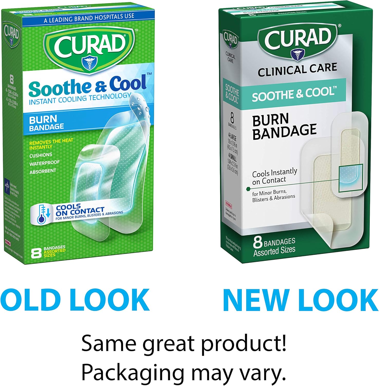 CURAD Soothe & Cool Burn Bandages, Instant Cooling, Assorted Sizes, 8 Count: Health & Personal Care