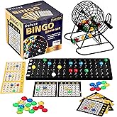 Doublefan Deluxe Bingo Set, Bingo Cage with Colorful Balls Set with Score Cards - Classic Board Games for Family and Party
