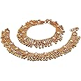 I Jewels Indian Bollywood Silver Plated Wedding Set of 2 Anklet Payal Charm Ankle Bracelet Ethnic Fashion Barefoot Jewelry for Women (A021-1)