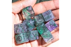 HDdais 10pc 16MM D6 Game Dice Set, Standard 6 Sided Dice Set with Portable Leather Pouch, Skull Pattern, for D&D RPG Tabletop Game or Teaching Math(Green and Purple)