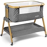 3 In 1 Baby Bassinet with Wheels, Portable Bedside Sleeper for Baby with 7 Adjustable Heights and Foam Mattress, Baby Bedside Crib for Newborns and Infants with Storage Basket, Carry Bag Included