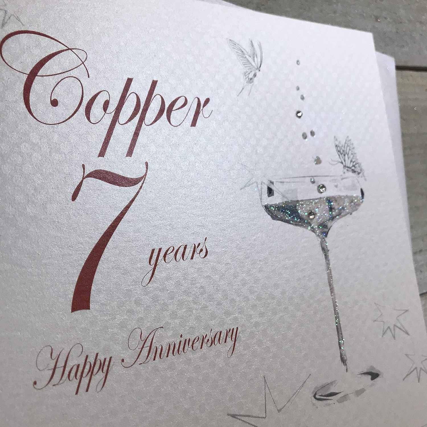 WHITE COTTON CARDS BD107C Coupe Glass Happy Anniversary 'Copper' 7 Years Handmade Anniversary Card, White - Image 4
