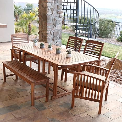 Amazon.com: WE Furniture Solid Acacia Wood 80-Piece Patio Dining Set ...