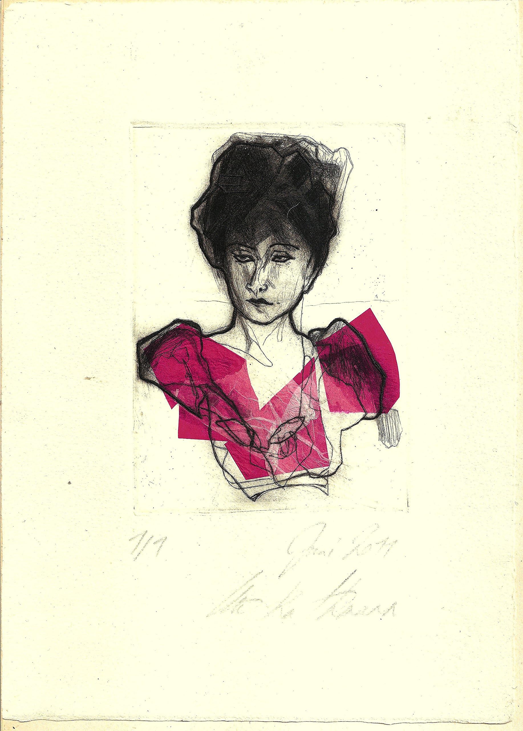 Original drypoint etching with chine collé