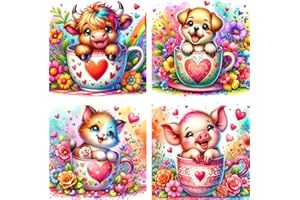 Benjenes 4 Pack Paint by Numbers for Kid Ages 4-8,Animals Paint by Number Kits for Kids, DIY Animal Oil Painting Suitable for Home Decoration (8x8inch)