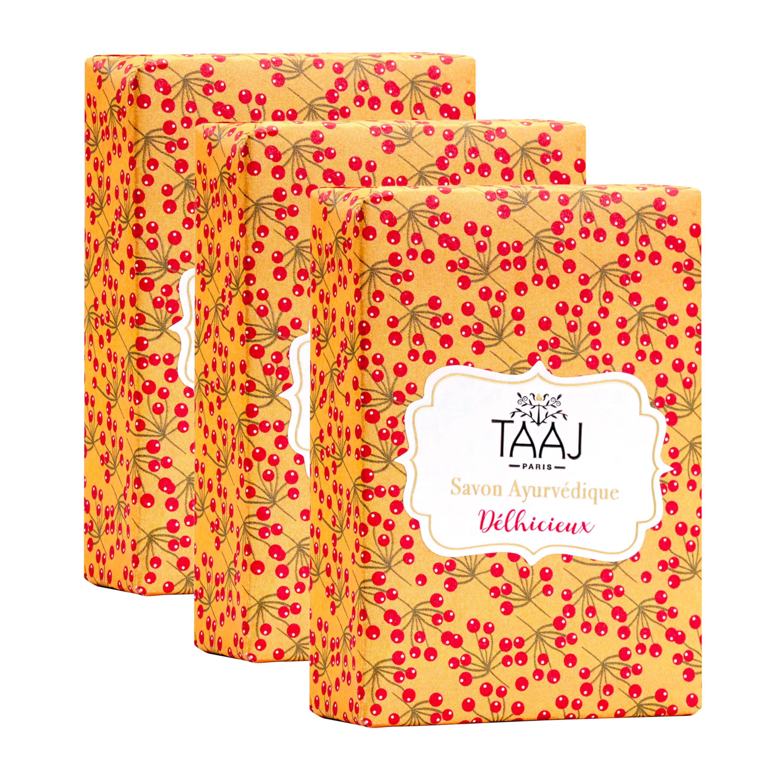 TAAJ | Delhicieux Ayurvedic Soap | Gently Cleanses the Skin | Maintains the Natural Balance of the Skin | The Skin is Soft and Supple | Made in France | Vegan | CrueltyFree | Lot of 3x100GR