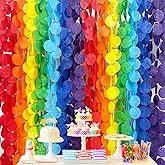 205Ft Rainbow Party Decorations Big Polka Dots Tissue Paper Backdrop Streamer Colorful Circle Dots Hanging Curtain Garland fo