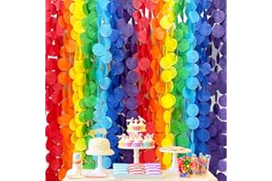 PINKBLUME 205Ft Rainbow Party Decorations Big Polka Dots Tissue Paper Backdrop Streamer Colorful Circle Dots Hanging Curtain Garland for Birthday Fiesta Carnival Baby Shower Wedding Engagement Party Supplies