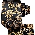 Hi-Tie 63" 70" Ties for Men Silk Extra Long Mens Ties Set and Pocket Square Cufflinks Paisley Necktie Business Wedding