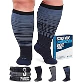 Doctor's Select 3 Pairs Plus Size Compression Socks Wide Calf - Up to 6XL | 20-30 mmHg Compression Socks for Women Wide Calf | Line Patterns 2