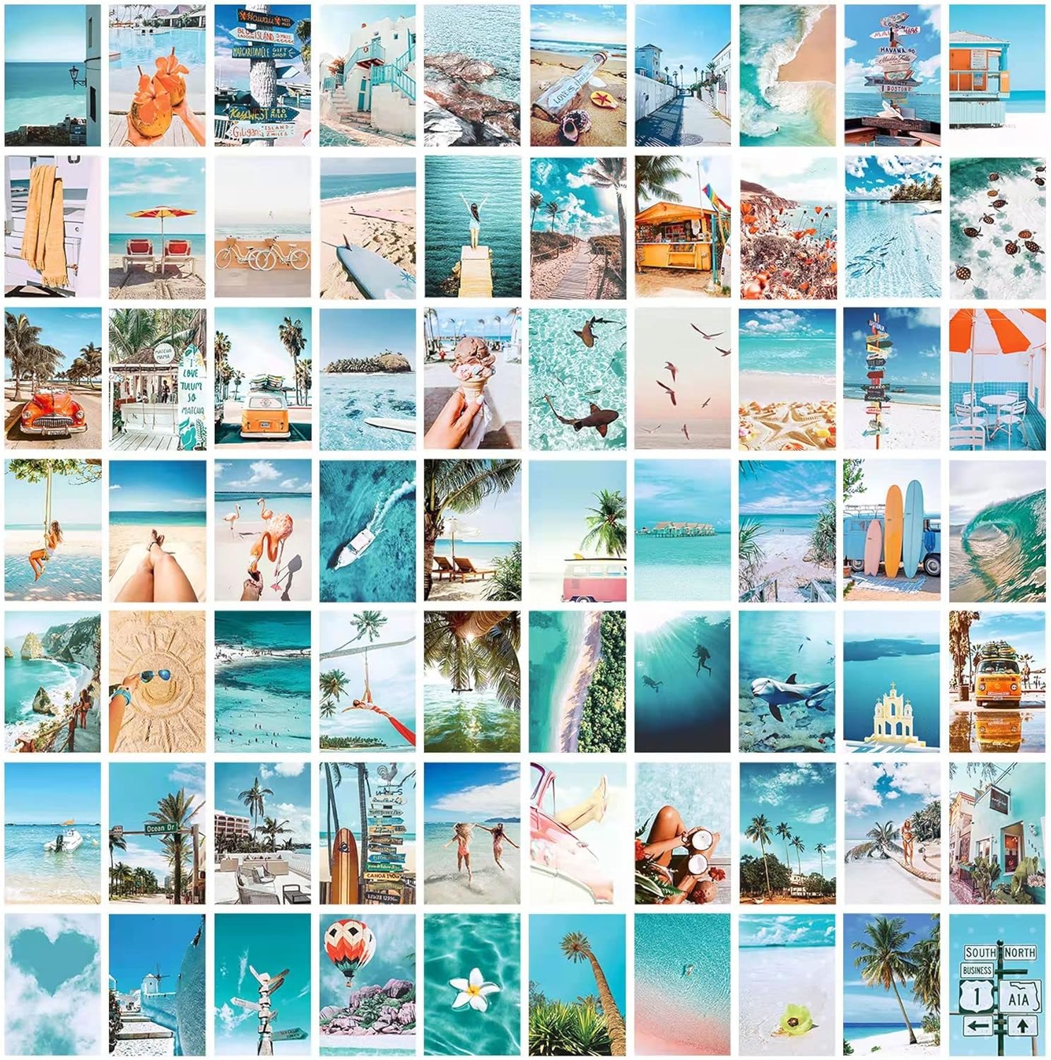 Wall Décor - LIIGEMI 70PCS Blue Wall Collage Kit Aesthetic Pictures,Summer Beach Collage Print Kit,Bedroom Decor for Teen Girls,VSCO Girls Bedroom Decor, Room Decor Aesthetic,Double- Sided,70 Set 4x6 Inch