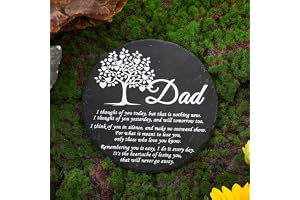 Landical Memorial Stones for Loved Ones Outside Memorial Garden Plaque with Bracket Garden Slate Stone Sympathy Gifts for Loss of Loved One(Dad, Tree)