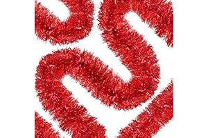 PALONU 50 Ft Christmas Tinsel Garland Red Thick Tinsel Garland Xmas Tree Decorations Metallic Tinsel Twist Garland for Christmas, Birthday, Party Decor Indoor Outdoor Party Supplies