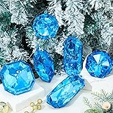 Syhood 6 Pack Jewel Ornament 3.9"- 6.5" Acrylic Jewel Ornaments for Christmas Tree Glitter Christmas Tree Hanging Decorations Gemstones for Xmas Wedding Holiday Party Decor(Dark Blue)