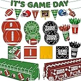 Xindtek Football Party Supplies Kit, Includes Football Themed Plates Cups Napkins Banner Cutlery Touchdown Tablecloth, for Birthday Party Gameday Tailgate Party Decorations, Serve 24