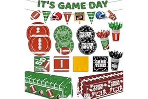 Xindtek Football Party Supplies Kit, Includes Football Themed Plates Cups Napkins Banner Cutlery Touchdown Tablecloth, for Football Birthday Party Gameday Tailgate Party Decorations, Serve 24