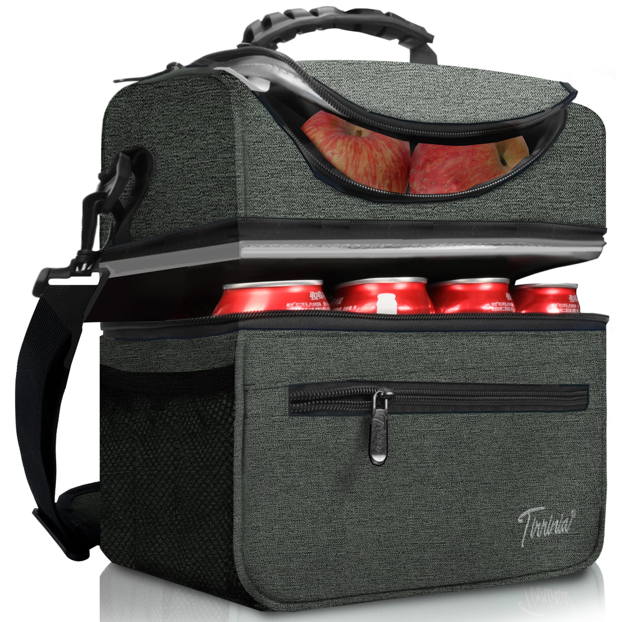 Kato Tirrinia Insulated Lunch Bag 13L(22 Cans), Large Compartment Cool Bag Thermal Tote Bags for Lunch Work School Camping Picnic, Foldable Cooler Bag for Meal Prep or Lunch Box Container, Charcoal