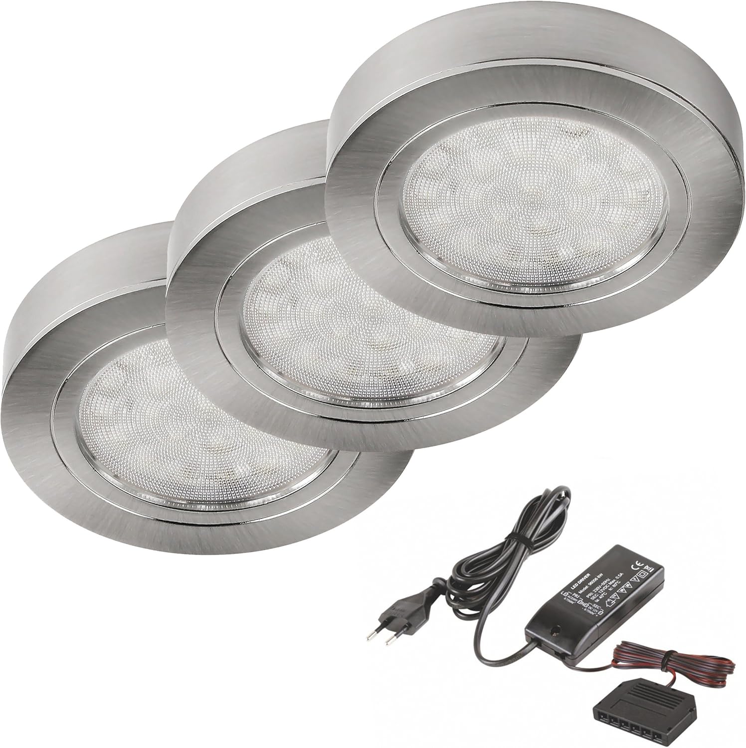 3er Set Led Unterbau Leuchte Edelstahl Geburstet Rund 2w Warm Weiss O65mm Inkl Trafo Und 6 Fach Verteiler Amazon De Beleuchtung