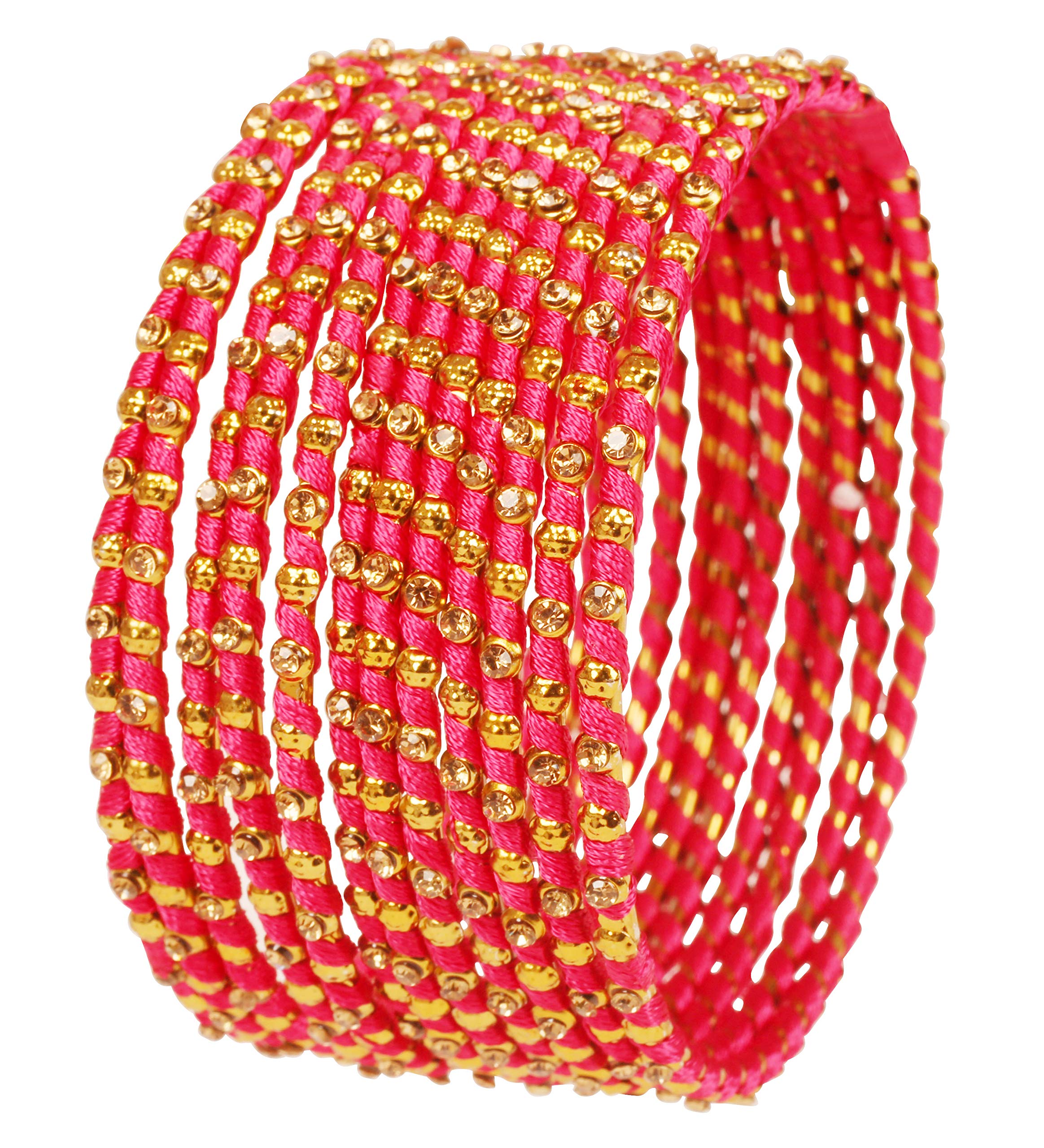 Touchstone New Silk Thread Bangle Collection Indian Bollywood Hand Woven Silk Thread Rhinestone Designer Jewelry Bracelets Bangle Set of 12 for Women.