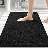 Smiry Luxury Chenille Bathroom Rugs 36x24, Extra Soft and Absorbent Shaggy Bath Mat, Machine Washable, Non-Slip Plush Carpet Runner for Tub, Shower, and Floor, Home Decor Accessories, Black