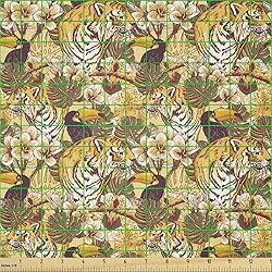 Ambesonne Tiger Fabric by The Yard, Tropical