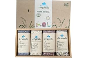 BLUE ORCHID ORGANIC Certified Organic Thai Jasmine Rice Gift Set - Medley Rice 4 Kinds - Brown, Red, Purple Riceberry, Mixed Rice - 2 LB Eco Gift Set