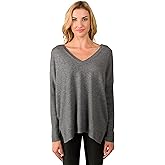 J CASHMERE Women's 100% Cashmere Slouchy Dolman Sleeve Double V Neck Sweater