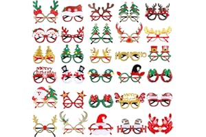 Fovths 30 Pieces Christmas Glitter Glasses Frames - Costume Eyewear Accessory Supplies - Antlers Reindeer Snowman Eyeglasses for Xmas Party
