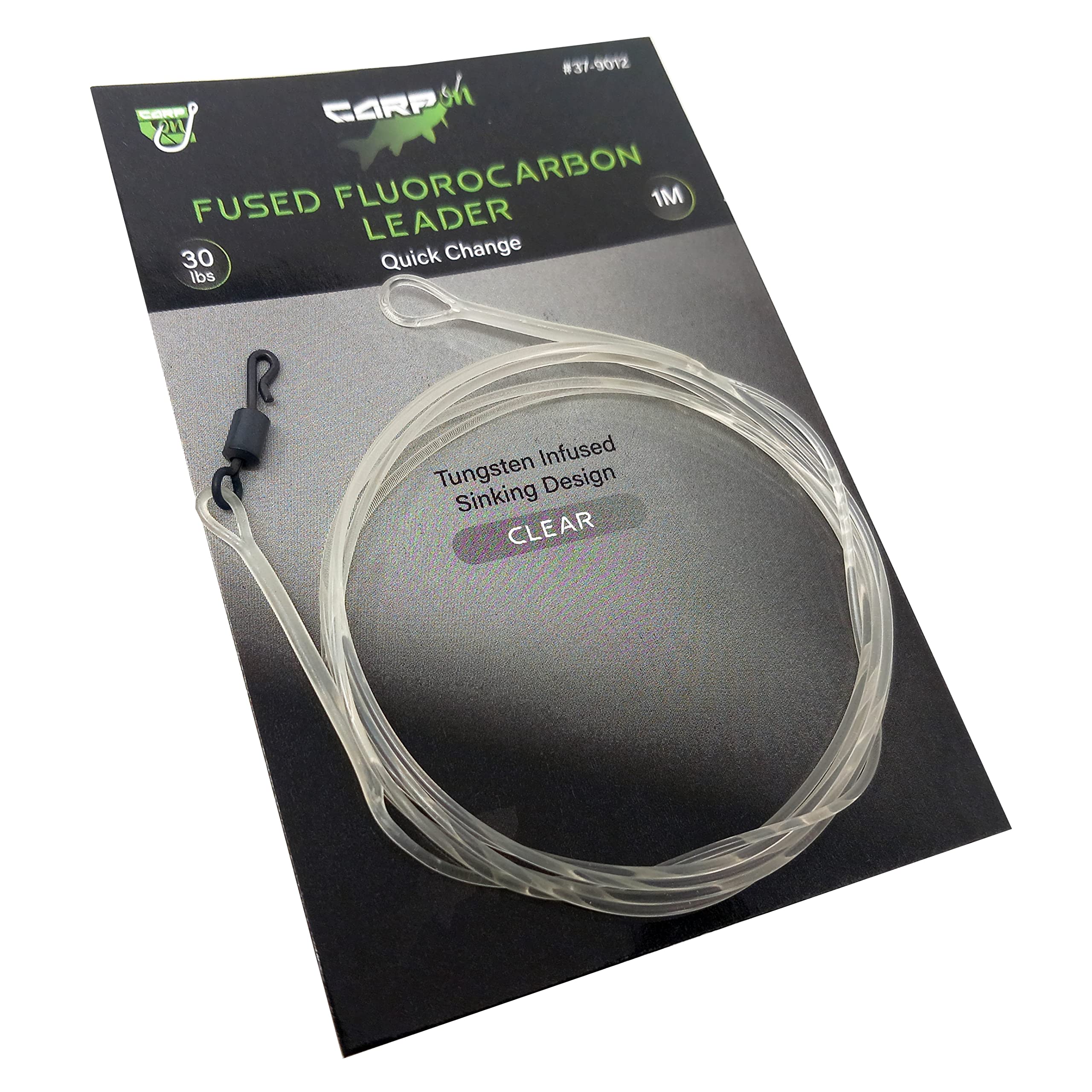 CARP ON - 1m/100cm 30lb CARP LEADER Line - Tungsten Infused Fluorocarbon Quick Link Swivel - Sinking Design - (Basic - Which includes Quick Link Swivel, Clear) [37-9012]