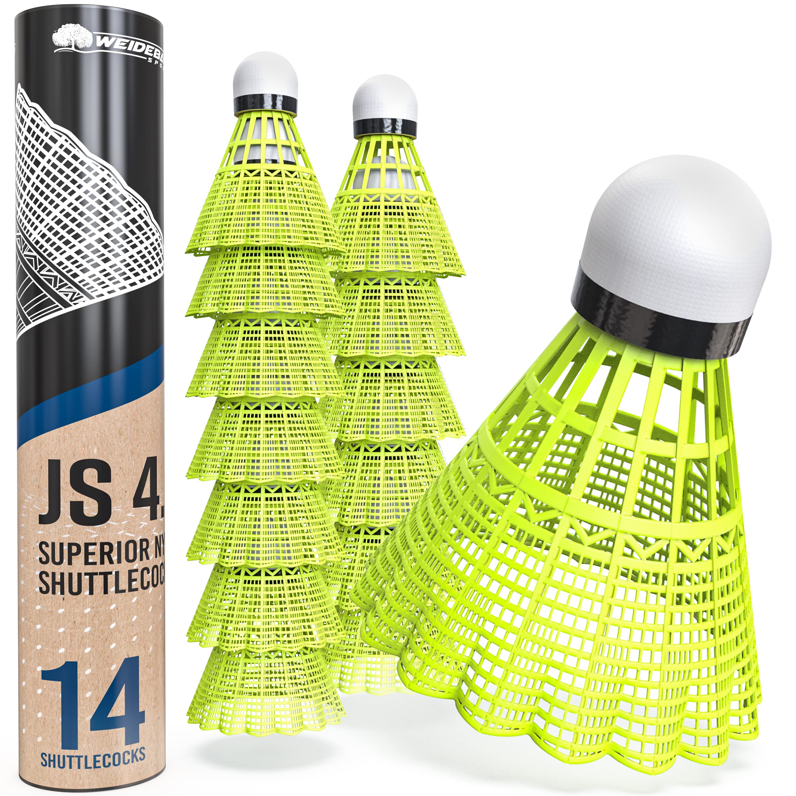 Weidebach® 14 badminton shuttlecock set, badminton shuttlecocks yellow, nylon shuttlecocks, shuttle coks for beginners & advanced players, badmington shuttlecocks, shuttle cocks