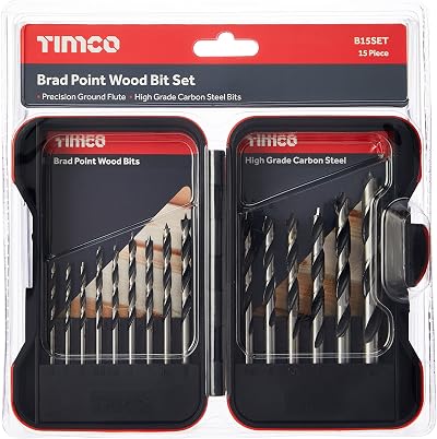 TIMCO Brad Point Wood Bit Set 15pc Weatherproof Case Hardwood Softwood