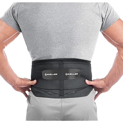 Mueller 255 Lumbar Support Back Brace with Removable Pad, Black, Regular(Package May Vary)