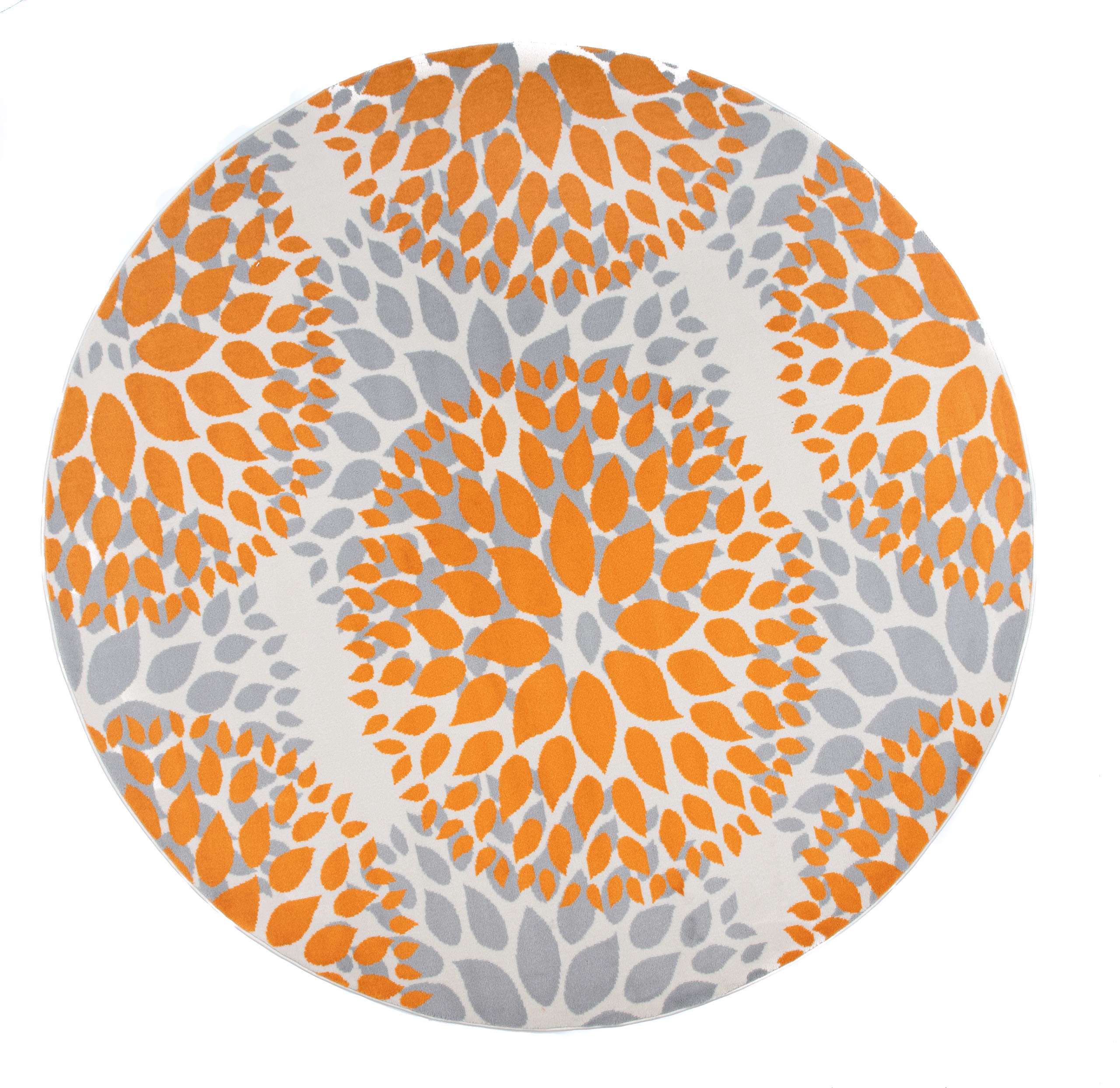 Modern Floral Circles Design Area Rug 6' 6" Orange (6' 6" Diameter)