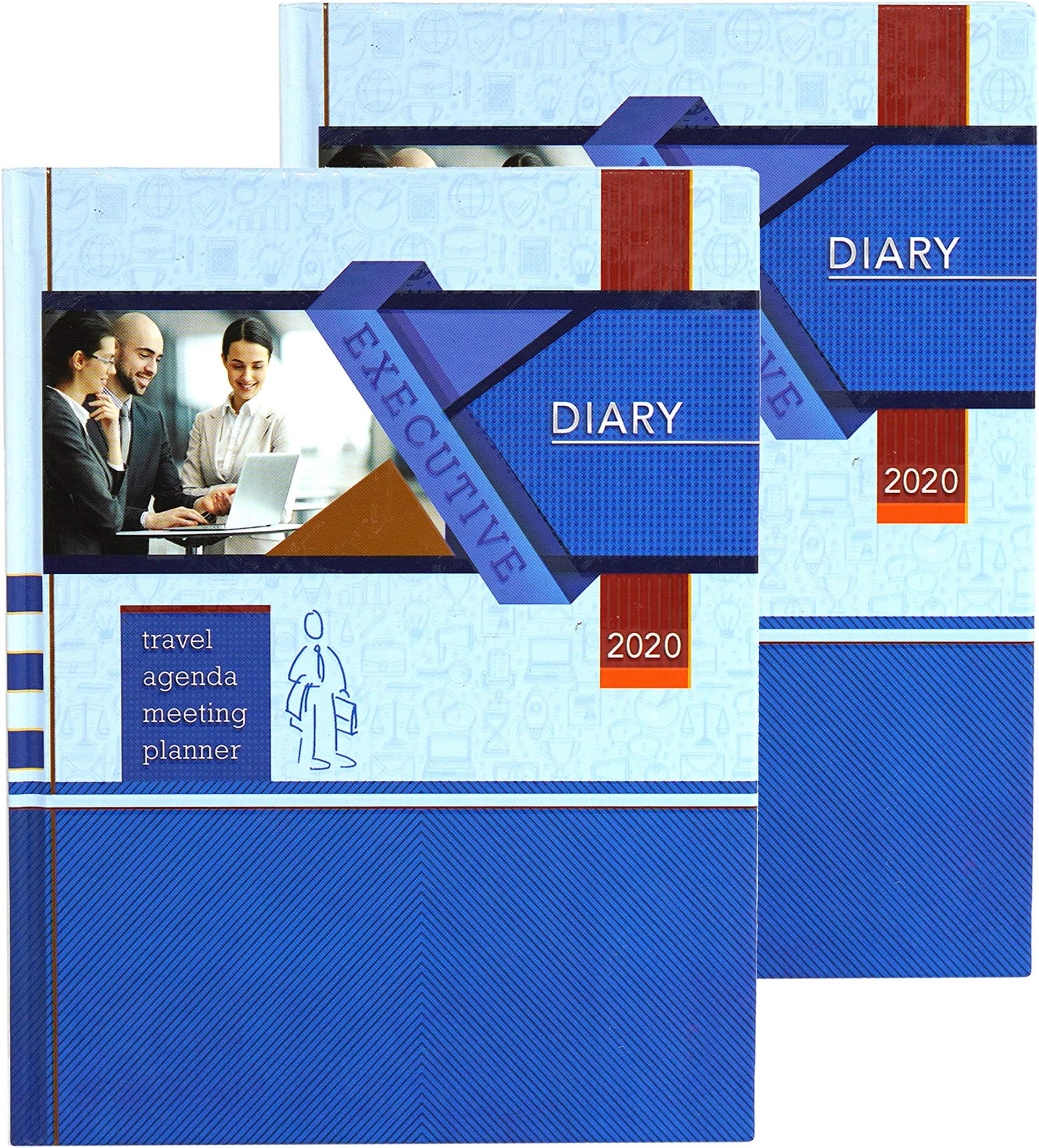 DAHSHA 2 Pack Executive Planner Organizer Personal Diary 2020 with Sunday Half Page (23.5 cm X 18 cm) - Blue