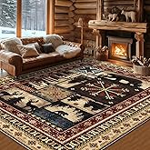 LOKHOM Area Rugs 5x7 Washable Non-Slip, Western Rug Buffalo Bear Decor Vintage Distress for Living Room Bedroom Dining Room, Indoor Soft Low Pile Rustic Area Carpet Bear Rug
