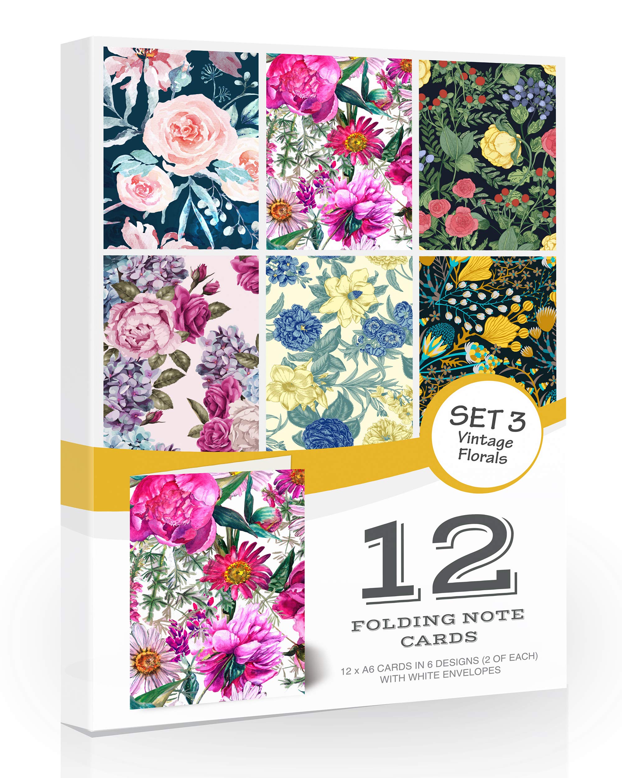 Olivia Samuel 12 x Vintage Floral Blank Note Cards/Notelets/Greeting Cards A6 Premium Folding Cards with Envelopes.