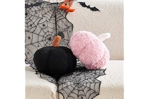 Lfsaaj Halloween Pumpkin Pillow, 2 Pcs Cute Pumpkin Shaped Throw Pillow, Fall Room Decor 3D Pumpkin Plush Pillow for Halloween Thanksgiving Bedroom Sofa Couch(11 inch, Black+Dusty Pink)