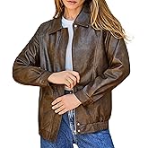 Bello Vita Women's Plus Oversized Faux Leather Bomber Jacket, Street Style Casual Zip Up Coat - Size Runs Larger
