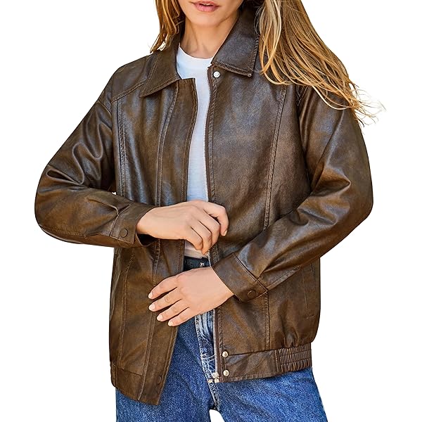 80's Vintage Women Oversized Bomber Fully Grain Leather Jacket