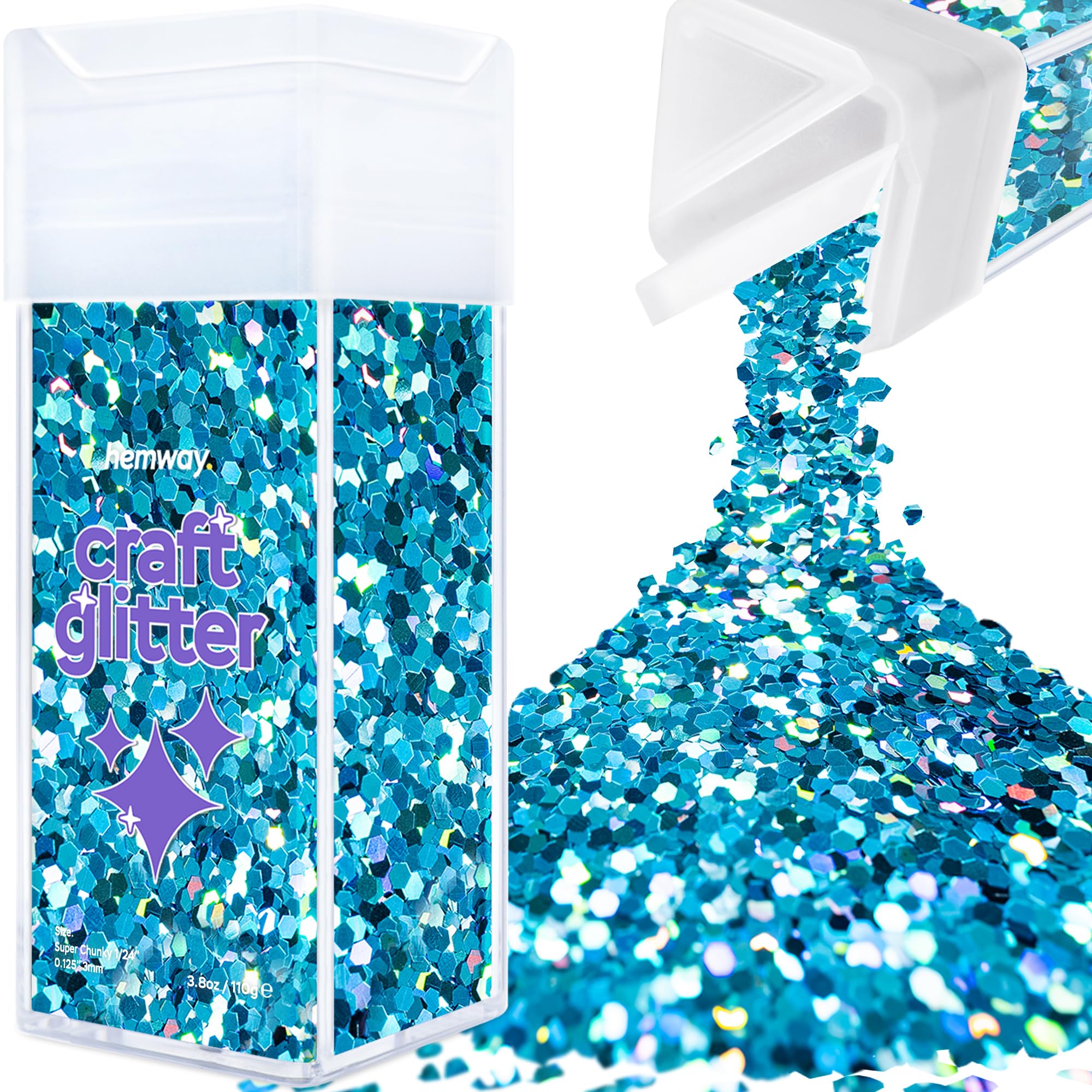 Hemway Glitter Shaker Ocean Blue Holographic 110g Super Chunky, Craft Glitter Shaker for Resin & Epoxy Crafts, Christmas Art Supplies, Nail, Body, Face, Eye, Festival, Crafting, Slime, Sparkle