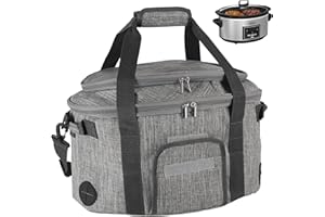 SUNVIVI Portable Slow Cooker Bag Fits for 6-8 Quart, Insulated Travel Bag with See-thought Window, Carry Case with Top Zip Compartment, Mesh Pocket & Adjustable Band for Camping, Potluck, Gathering