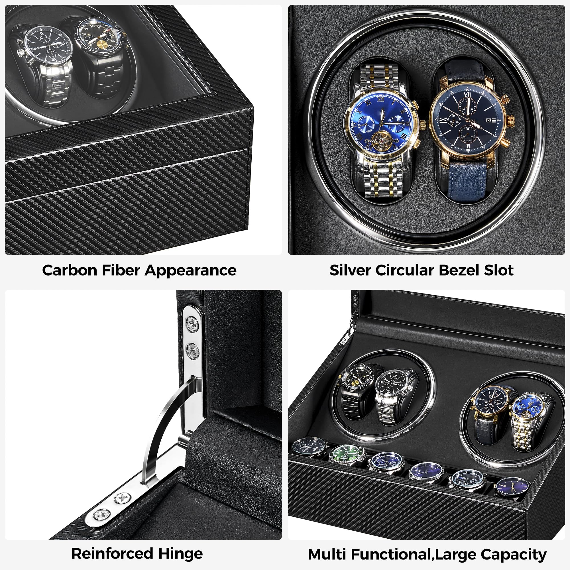 ANWBROAD ANWBROAD Watch Winders for Automatic Watches, Automatic Watch Winder with 4 Watch Rotator and 6 Extra Storages, 4 Watch Winder with Japanese Quiet Motor, Carbon Fiber Watch Winder,UJWW012C